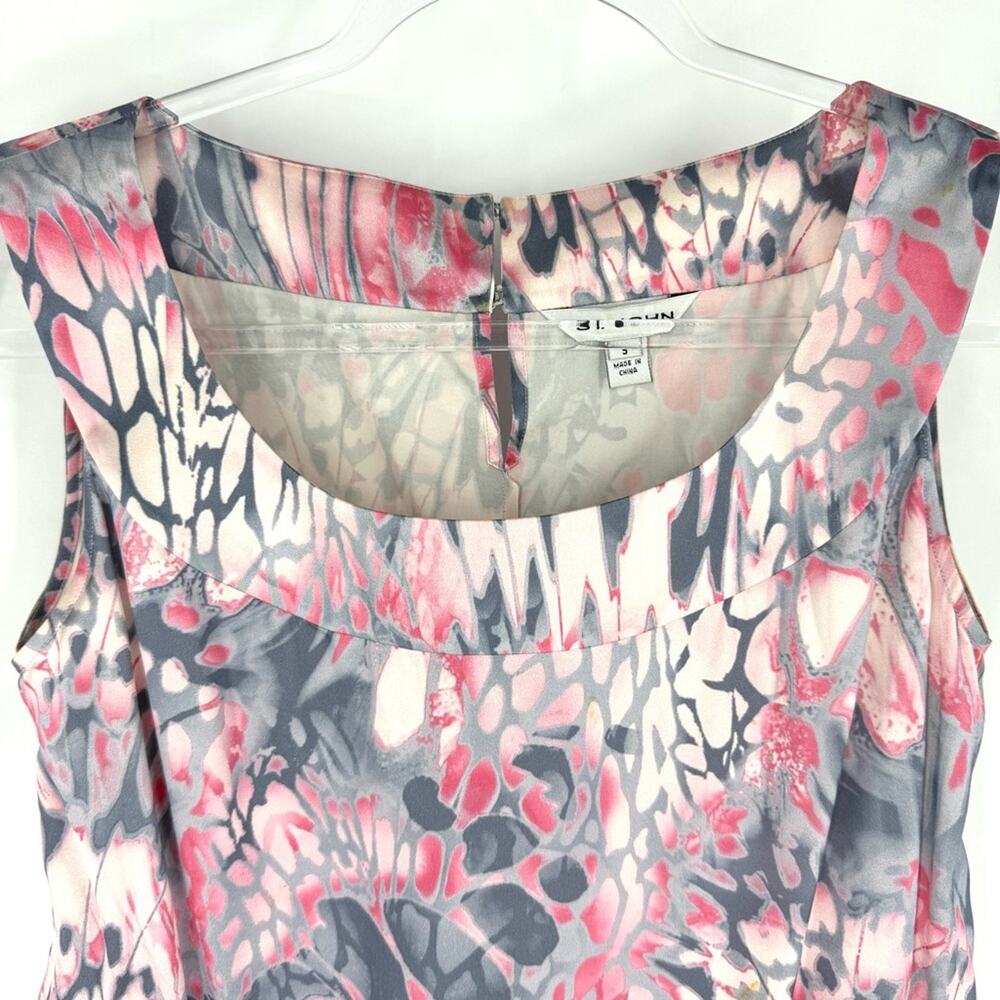 St. John Abstract Round Neck Silk Tank Top Pink and Grey Size Small - Picture 2 of 7
